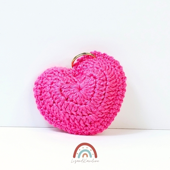 New! Handmade Crochet Barbie Bright Pink Heart Keychain Bag Charm - Picture 5 of 9